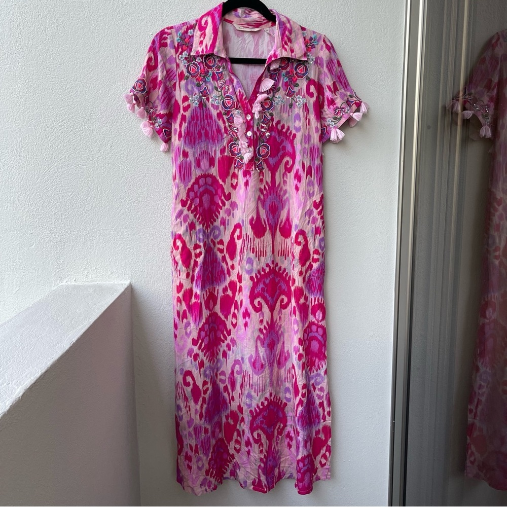 Soft Surroundings Womens Pink Fuchsia Palace Dress Boho Embroidered XS Petite - Picture 3 of 16